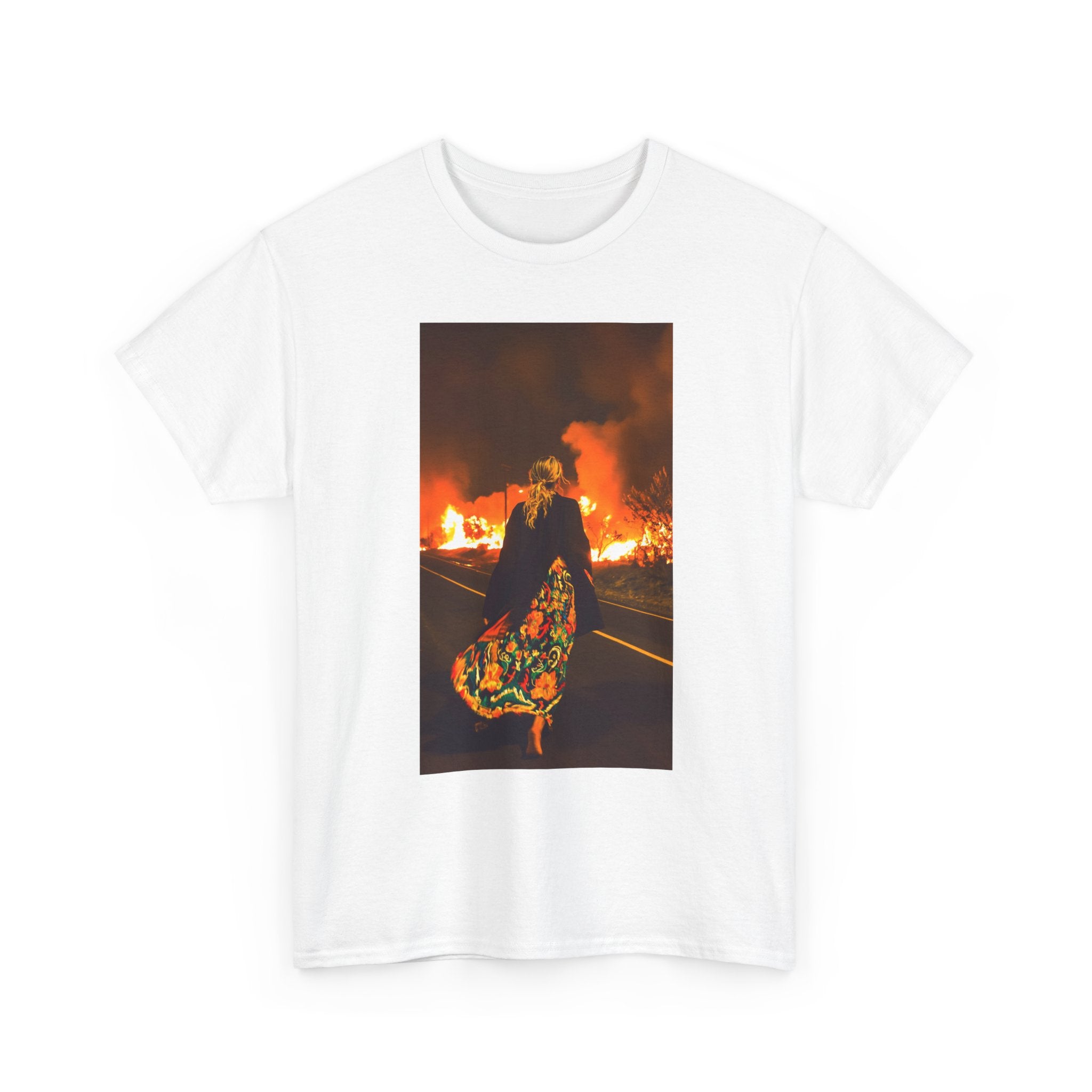 Flame Walk Unisex Heavy Cotton Tee - Casual Streetwear, Graphic Tee, Unique Gift, Everyday Wear, Art Inspired Top