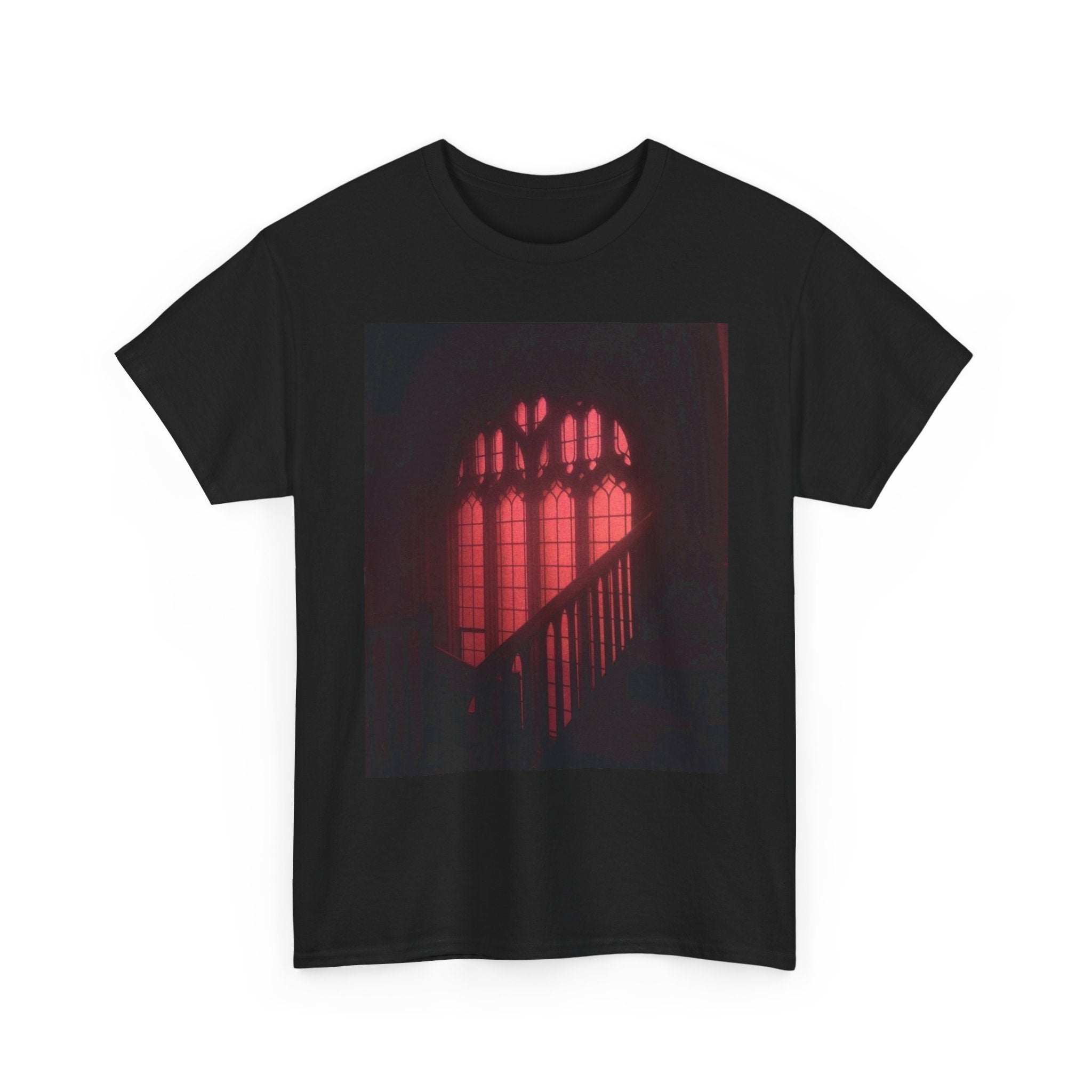 Gothic Red Window Tee | Unisex Heavy Cotton Shirt for Art Lovers, Photography, Aesthetic Fashion, Unique Gift Ideas, Casual Wear