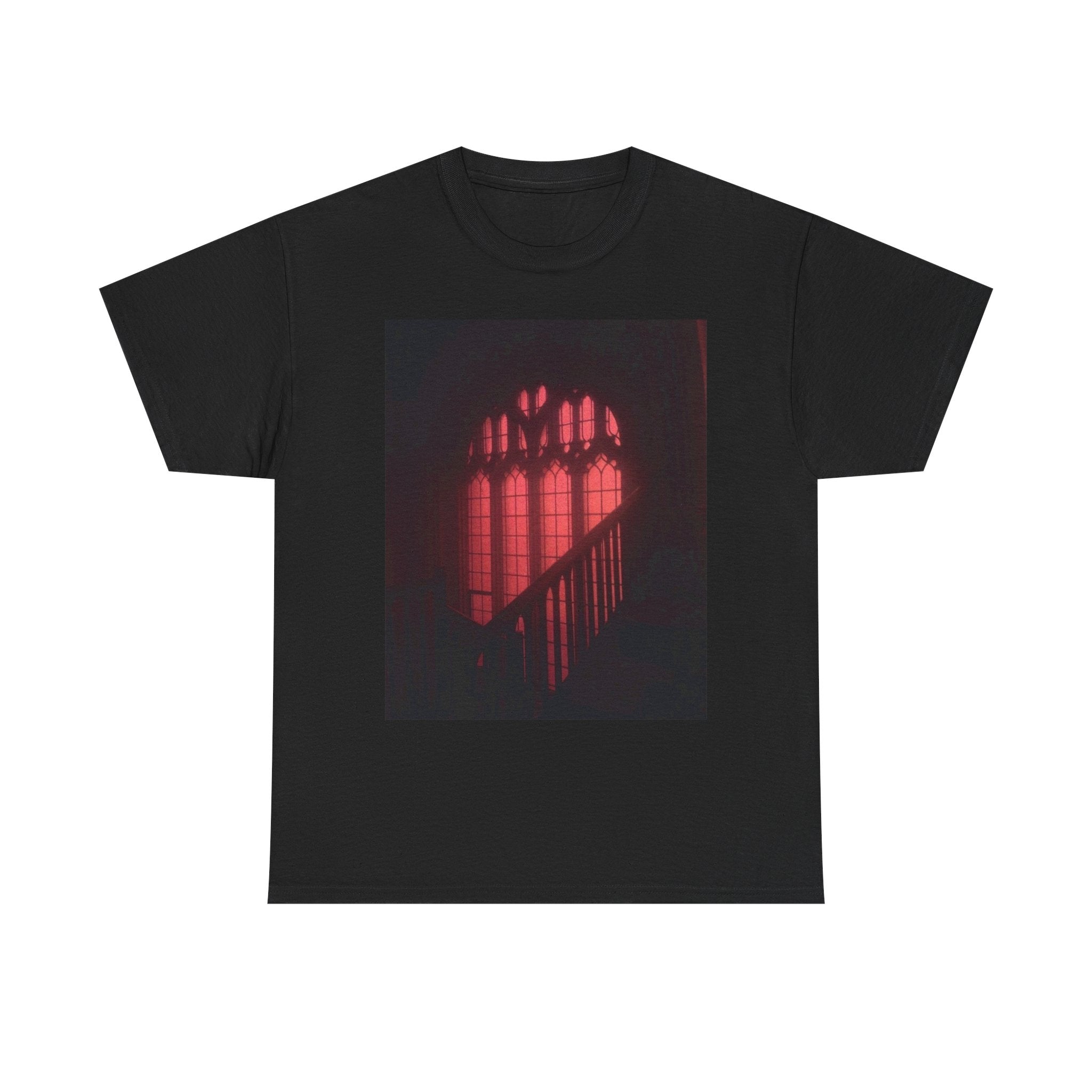 Gothic Red Window Tee | Unisex Heavy Cotton Shirt for Art Lovers, Photography, Aesthetic Fashion, Unique Gift Ideas, Casual Wear
