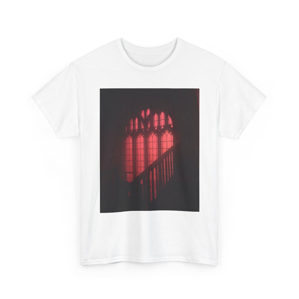 Gothic Red Window Tee | Unisex Heavy Cotton Shirt for Art Lovers, Photography, Aesthetic Fashion, Unique Gift Ideas, Casual Wear