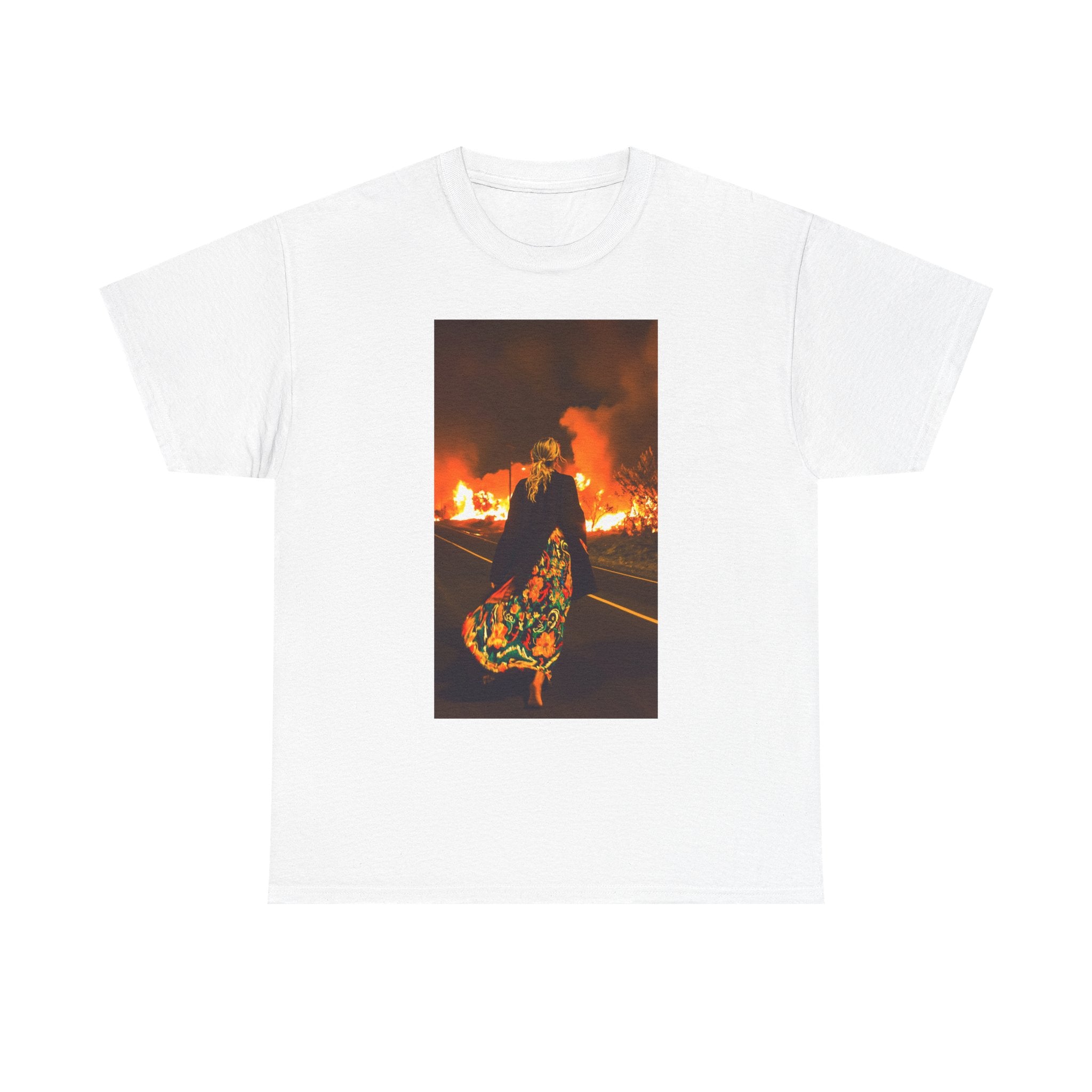 Flame Walk Unisex Heavy Cotton Tee - Casual Streetwear, Graphic Tee, Unique Gift, Everyday Wear, Art Inspired Top